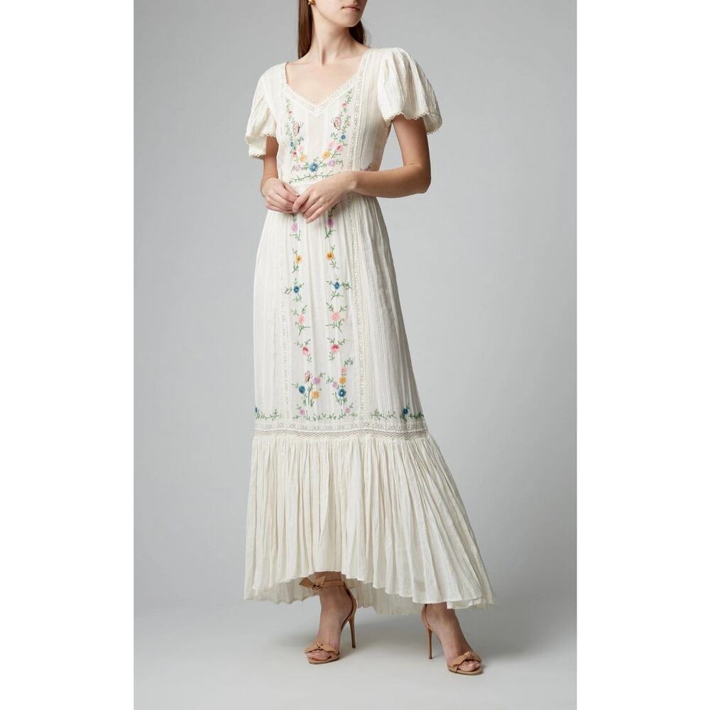 Love Shack Fancy Damia Dress Size 8 White with Floral and Butterfly Embroidery